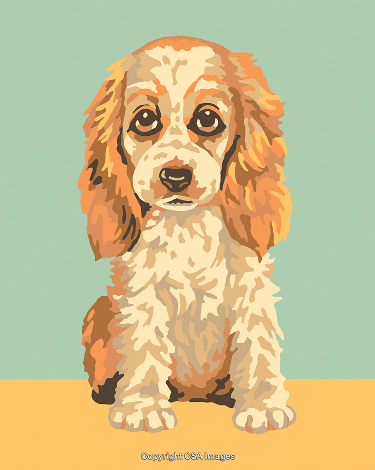 Adorable Paint by Number Puppy Illustration with Pastel Background