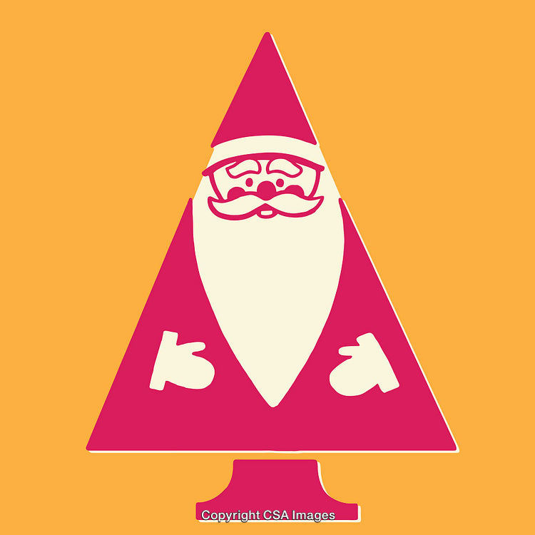 Whimsical Santa Illustration in a Geometric Triangle Christmas Tree Design