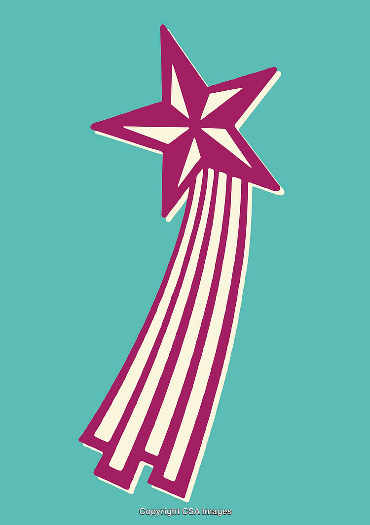 Colorful Line Art Illustration of a Shooting Star on a Teal Background