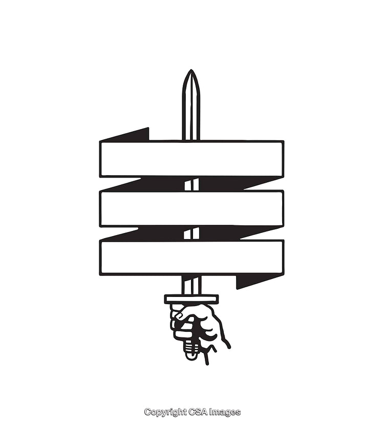 Black and White Line Art of a Sword and Hand Illustration