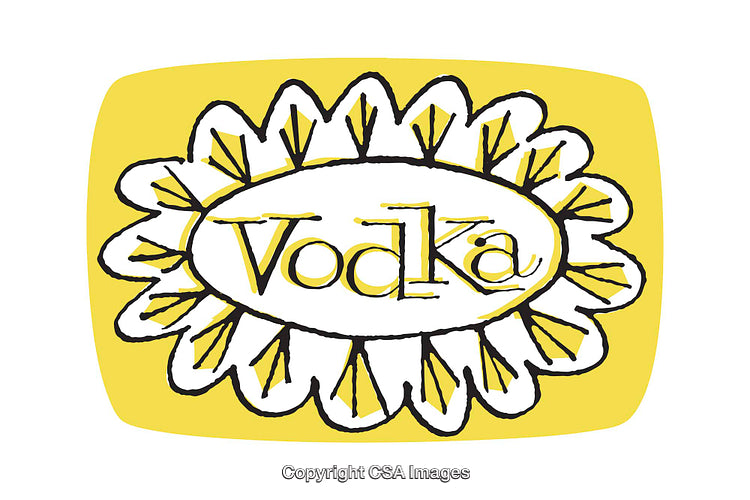 Colorful Illustrated Vodka Label with Artistic Sunflower Border