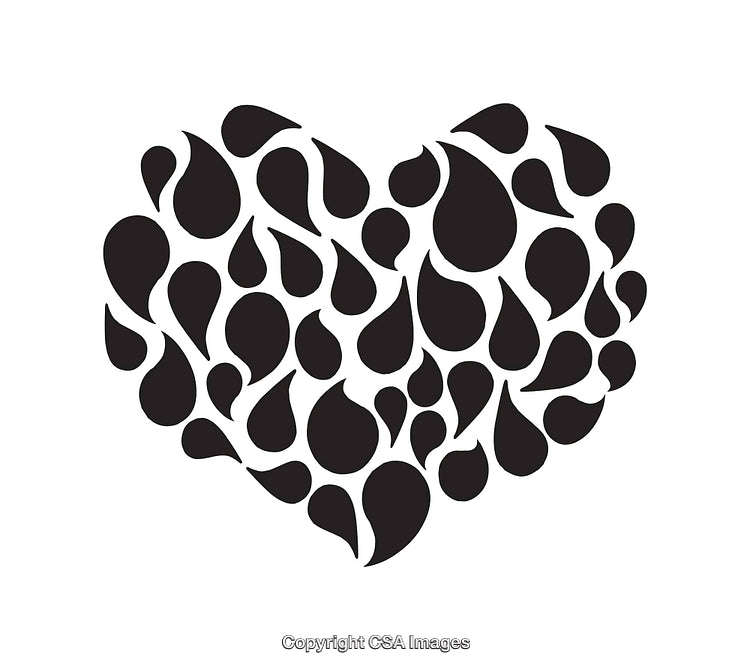 Black and White Heart Illustration Composed of Raindrop Shapes