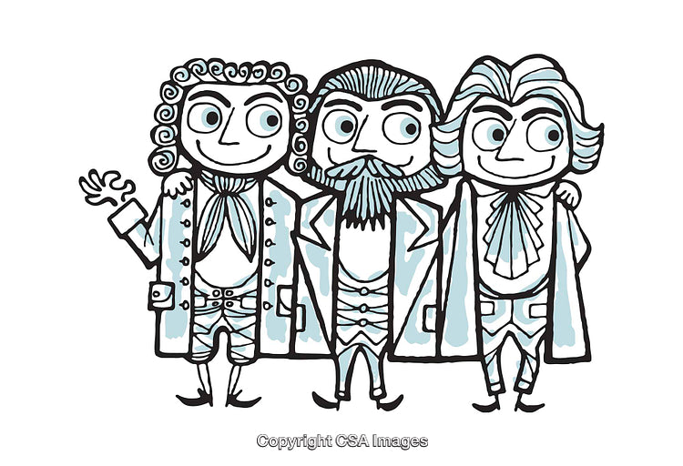 Charming Cartoon of Historical Figures Standing Together in Friendship