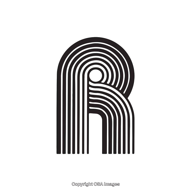 Creative Geometric Letter R Design With Black and White Striped Patterns