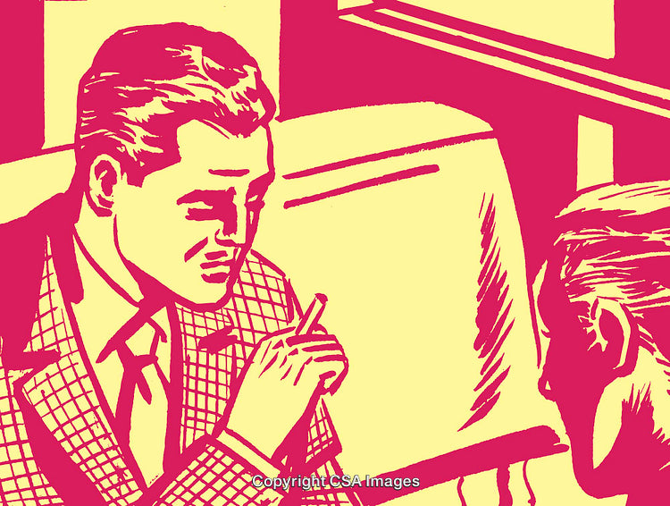 Retro Style Illustration of Two Business Professionals in Conversation