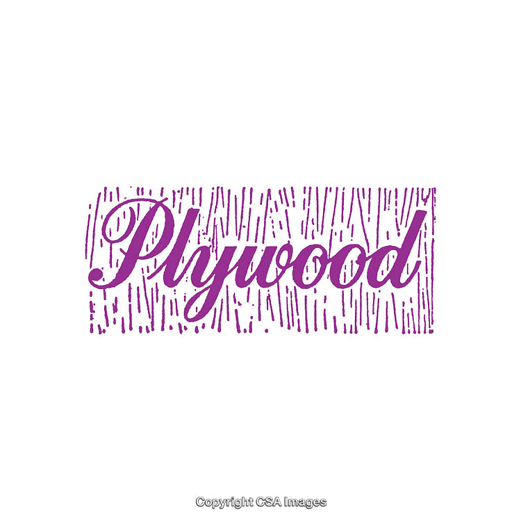 Purple Plywood Word Design With Woodgrain Texture on White Background