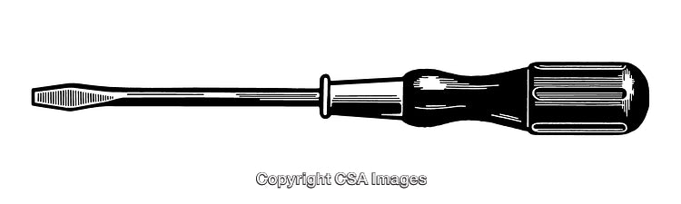 Detailed Black and White Engraving of a Flathead Screwdriver