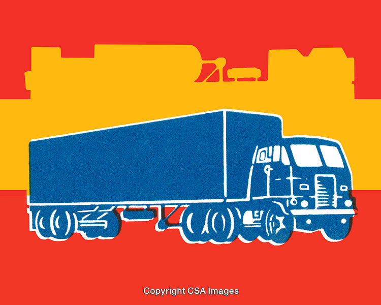 Color Illustration of a Truck With Bold Red and Yellow Background