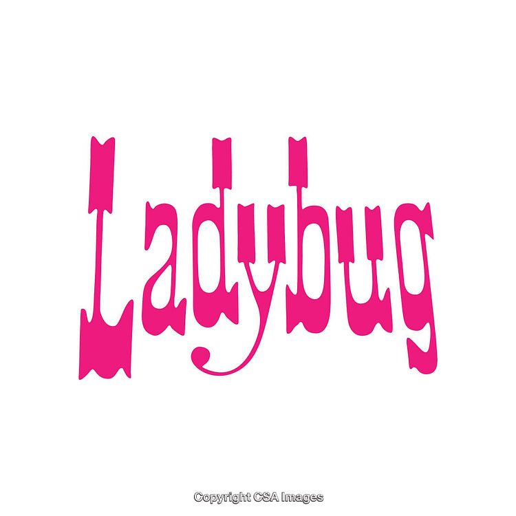 Pink Stylized Lettering of the Word Ladybug on White Background