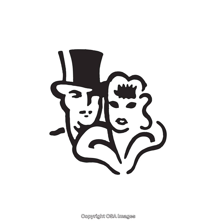 Elegant Black and White Line Art of Formal Couple Faces
