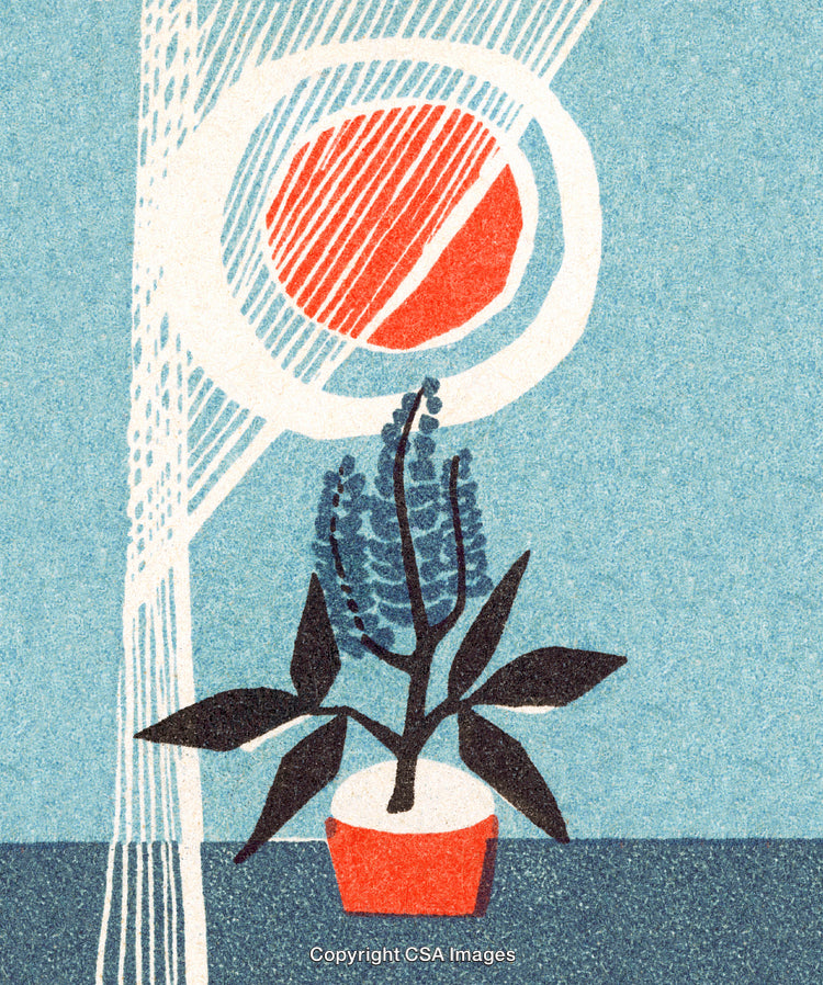 Abstract Geometric Artwork Featuring Plant and Sun Design in Vibrant Colors