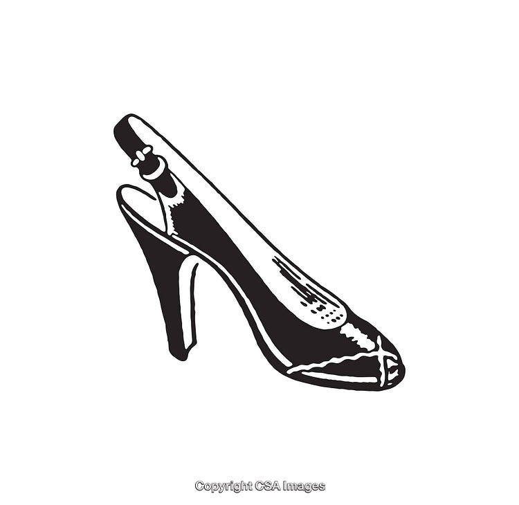 Black and White Line Art of a Stylish High Heel Shoe