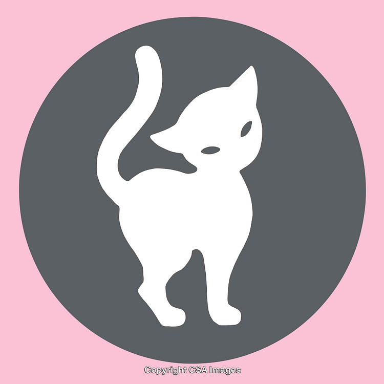 Silhouetted Cat Icon With Pink Background and Gray Circular Frame