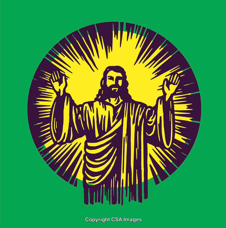 Religious Illustration Featuring Jesus Christ with Radiant Holy Aura in Line Art
