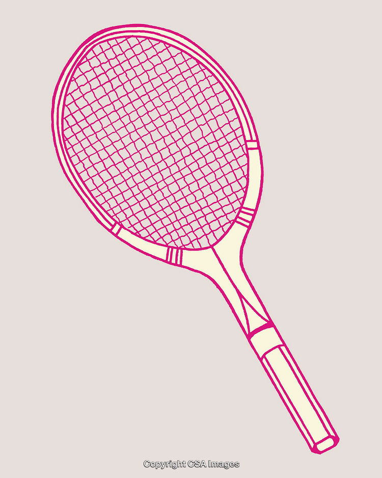 Simple Line Art Illustration of a Tennis Racket in Pink and Cream Colors