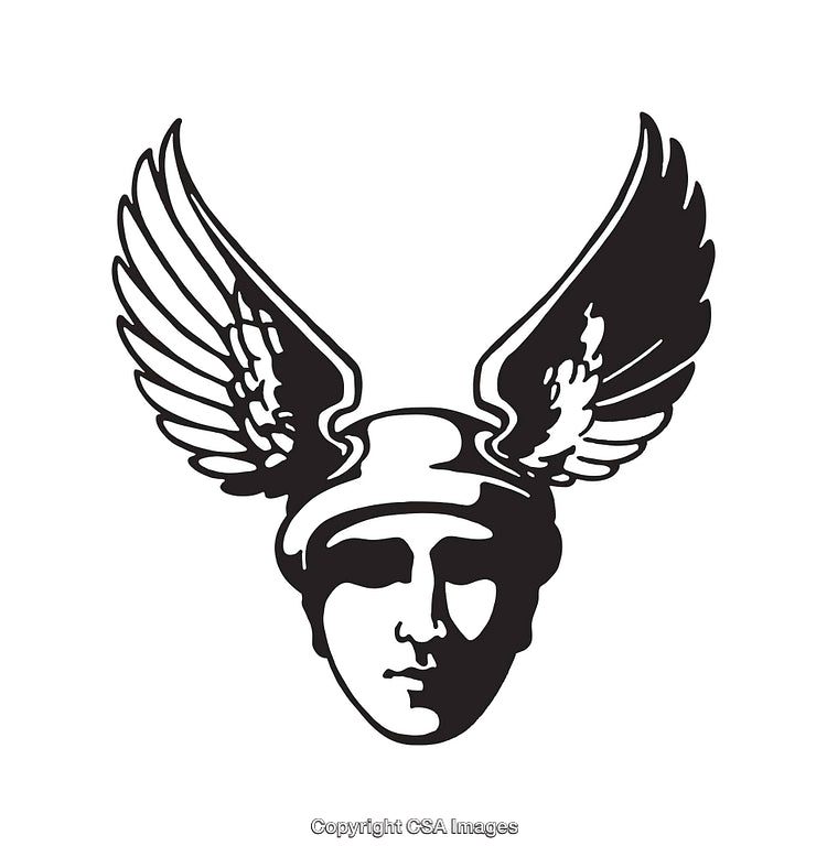 Illustration of a Winged Head Depicting Classical Symbolism and Mythology
