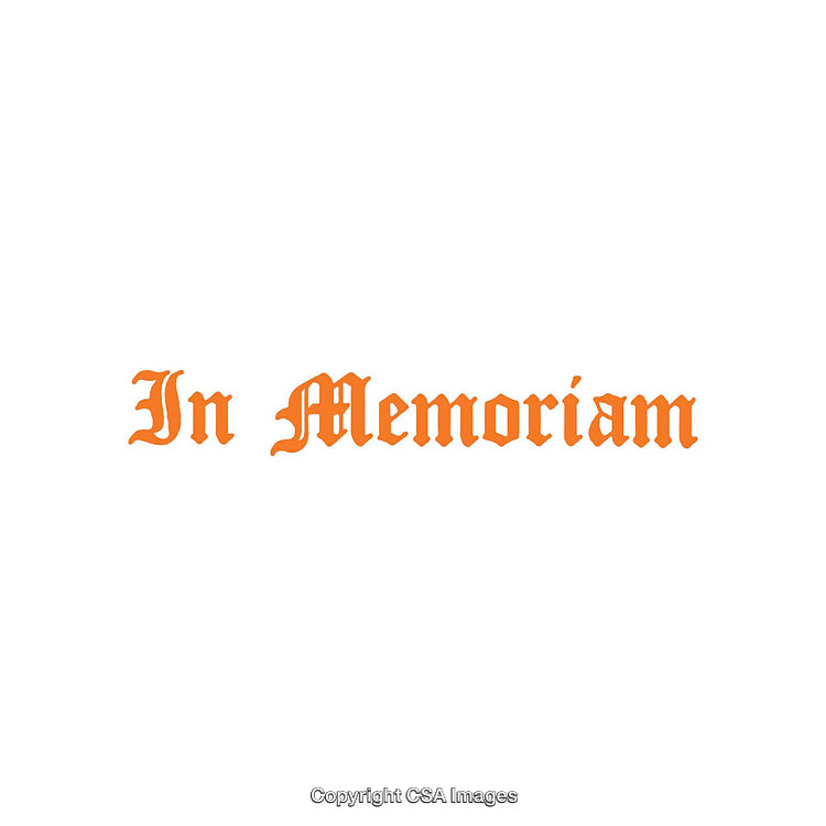 Elegant Memorial Typography Design in Ornate Font on White Background