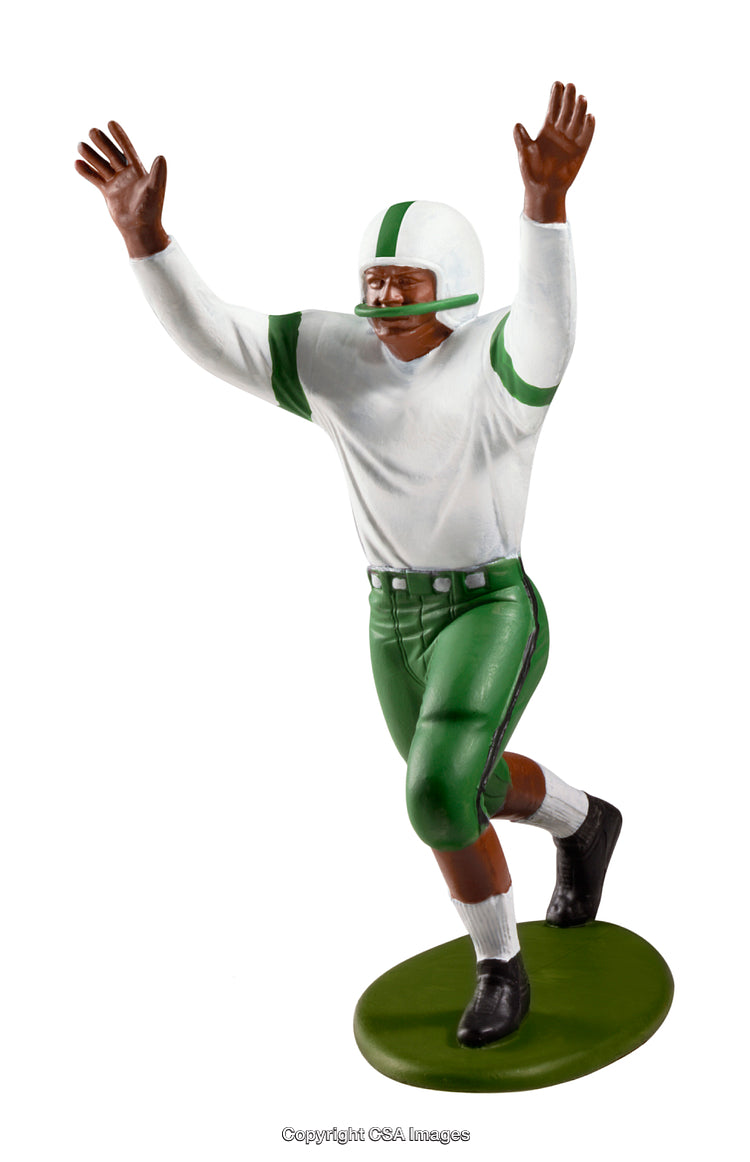 Vintage Football Player Figurine in Dynamic Touchdown Celebration Pose