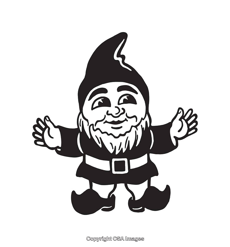 Black and White Line Art of a Cheerful Garden Gnome Illustration