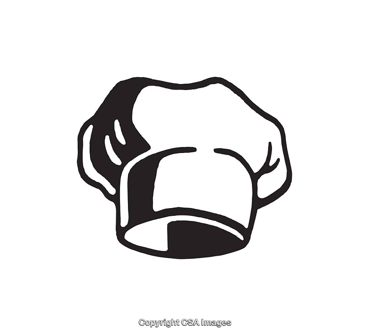 Black and White Line Art Illustration of a Chef Hat Symbol