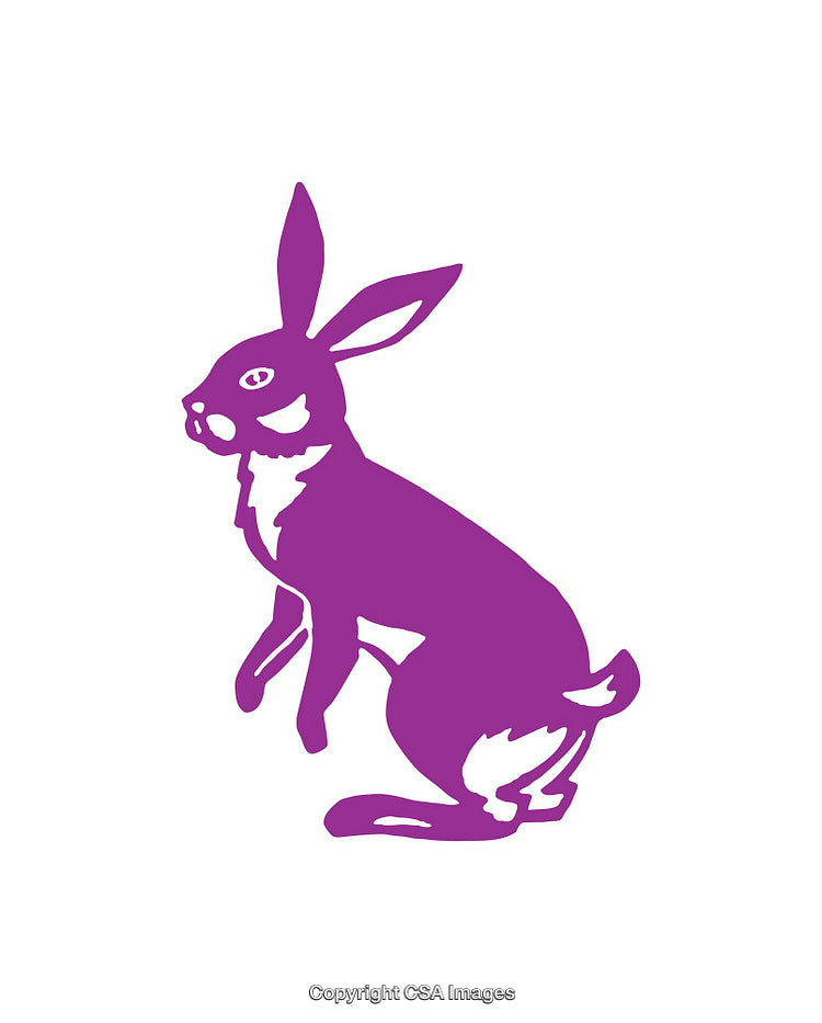Purple Silhouette of a Rabbit Facing Left on a White Background