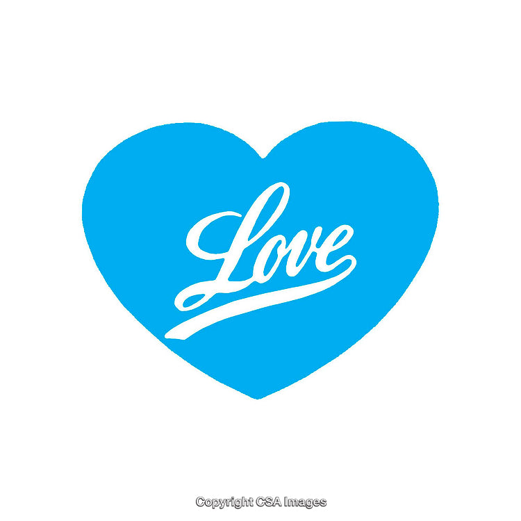 Blue Heart Shape with Love Text in Artistic Typography