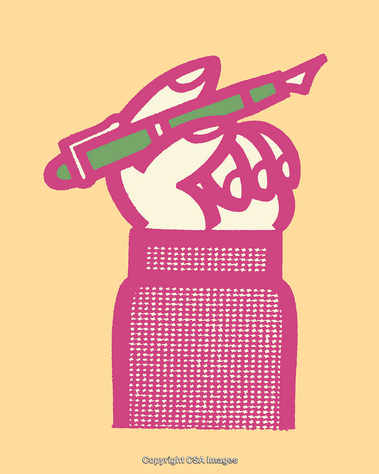 Colorful Line Art of a Hand Holding a Green Fountain Pen