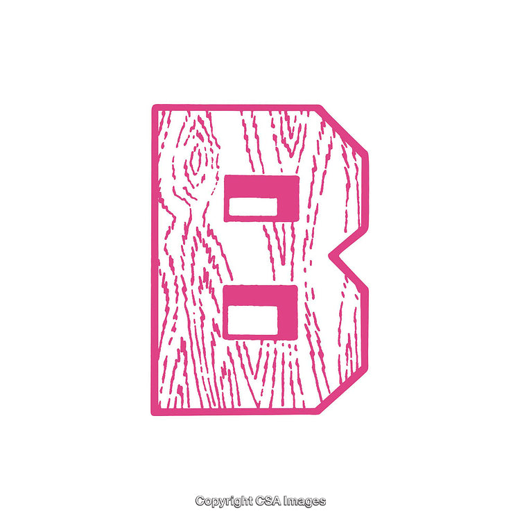 Pink Letter B with Wood Grain Texture on White Background