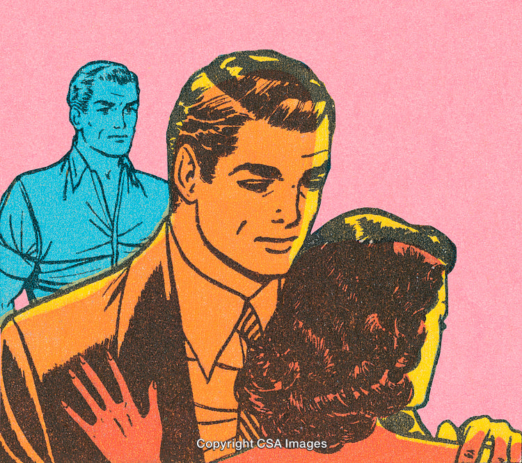 Vintage Comic Illustration of Dramatic Romantic Scene with Bold Colors
