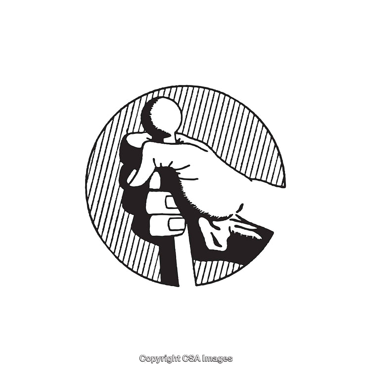 Black and White Hand Holding a Stick in Circular Line Art