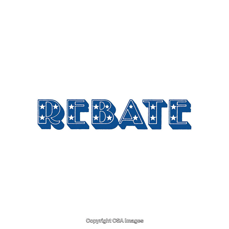 Blue Rebate Text Design with Decorative Star Patterns