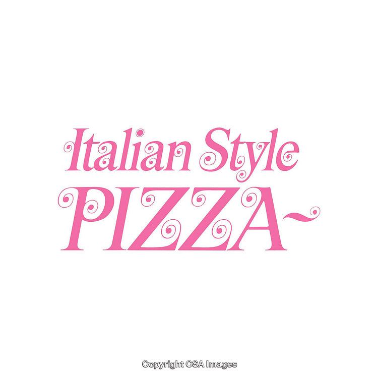 Pink Decorative Text Promoting Italian-Style Pizza on White Background