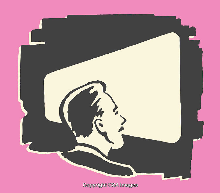 Retro Illustration of a Man Watching a Screen in Pastel Context