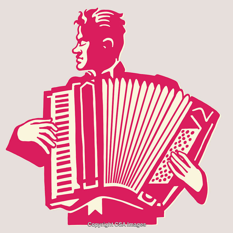 Stylized Color Line Art of Man Playing Accordion Instrument