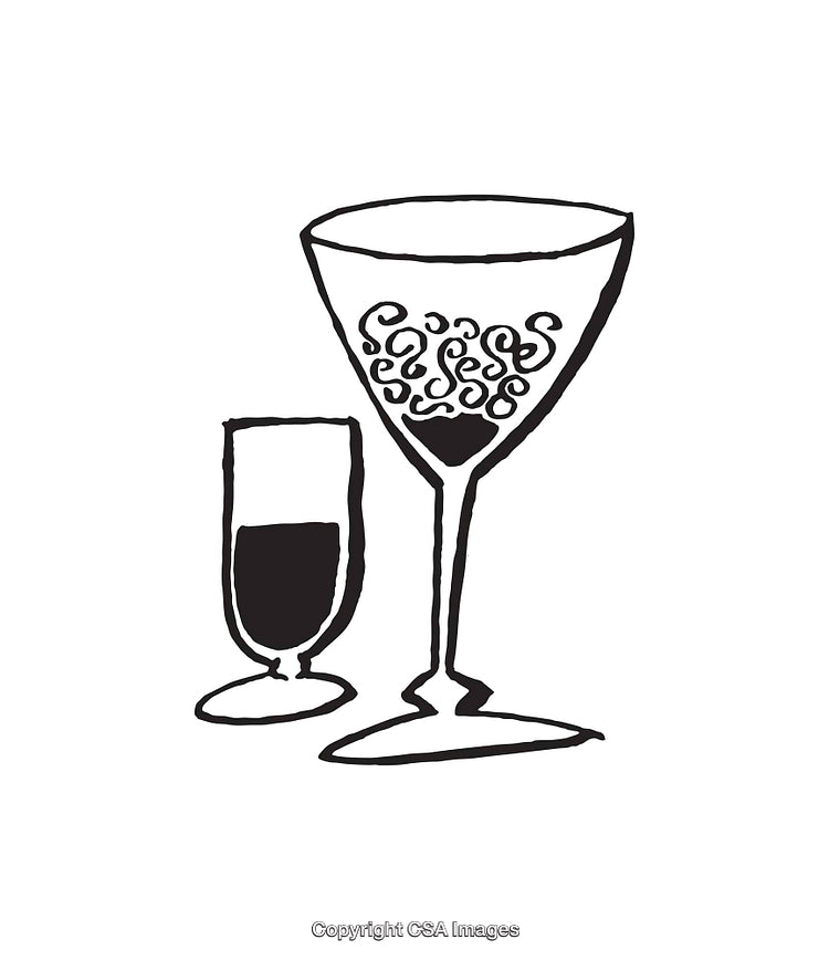 Elegant Line Art of Wine and Cocktail Glass Illustrations