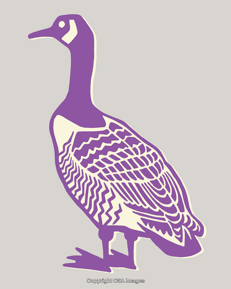 Stylized Purple Goose Illustration with Abstract Line Art Details