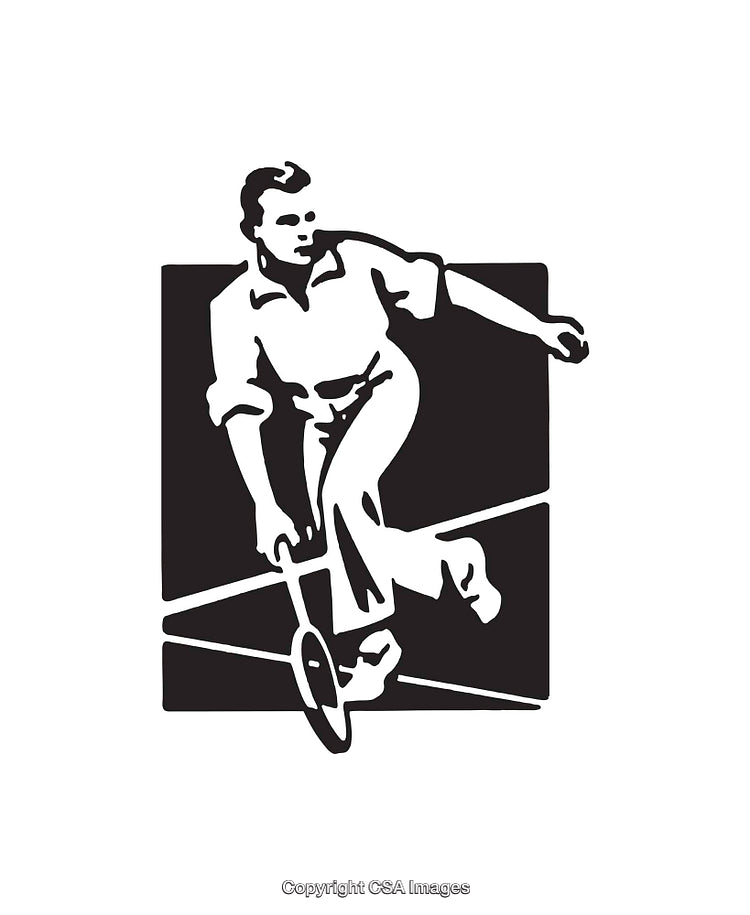 Black and White Line Art Illustration of a Tennis Player in Action