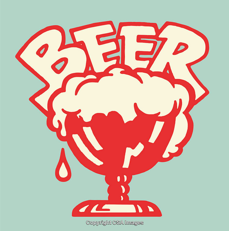 Bright Colorful Line Art of a Beer Glass with Foam Overflowing