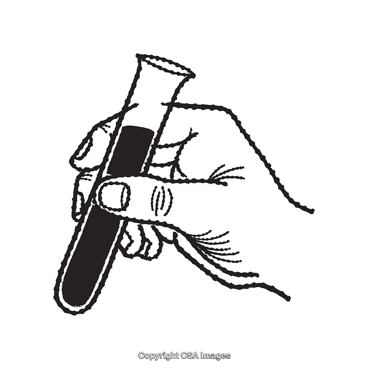 Black and White Line Art of Hand Holding a Test Tube