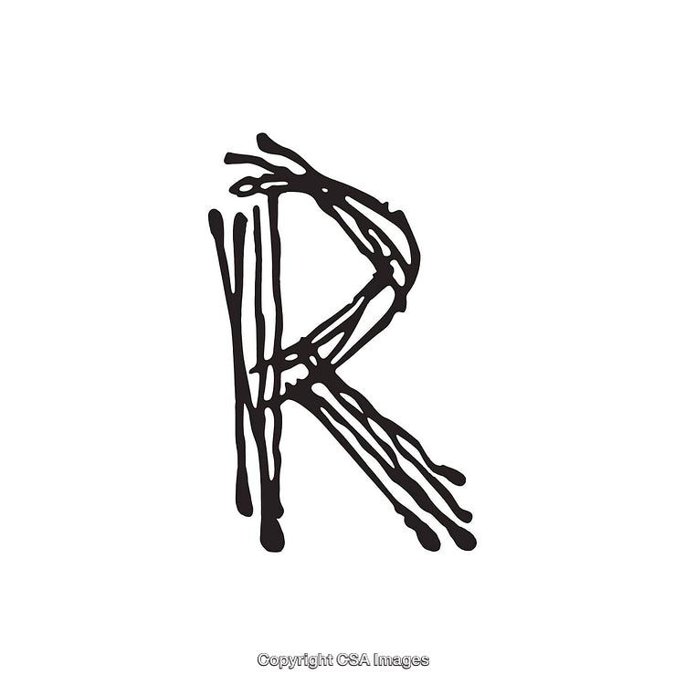 Hand-Drawn Artistic Letter R with Abstract Black Ink Design