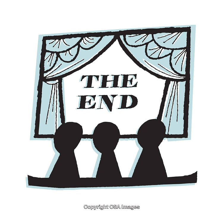 Illustration of a Theater Curtain with Text 'The End' Displayed