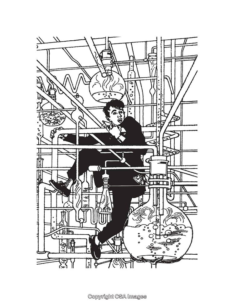 Line Art Depiction of Scientific Lab Scene With Laboratory Equipment