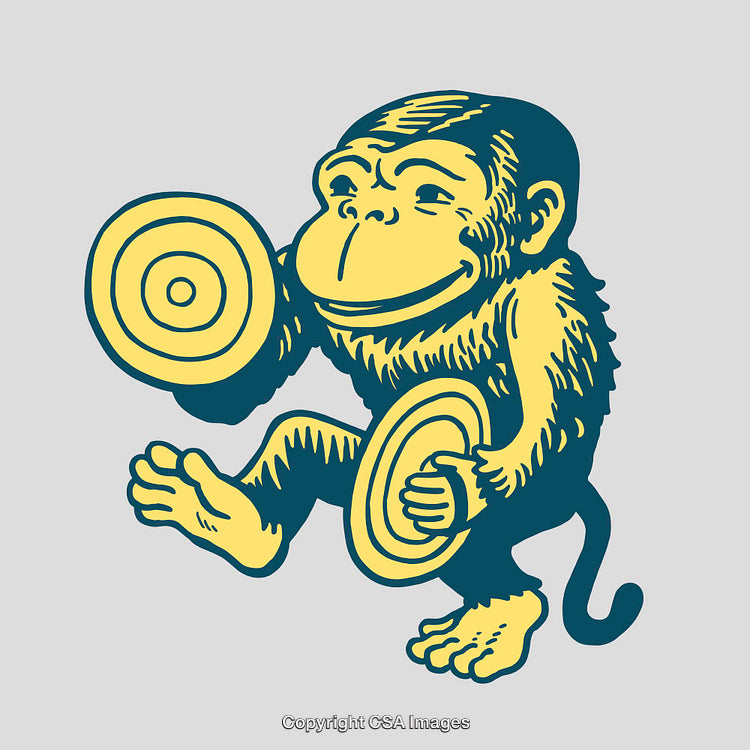 Retro Illustration of Cymbal Monkey Artwork in Vintage Style