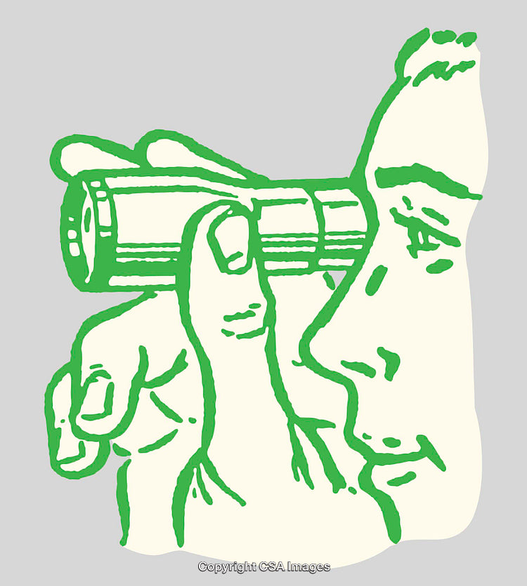 Minimalistic Green Line Art of Person Using a Small Flashlight