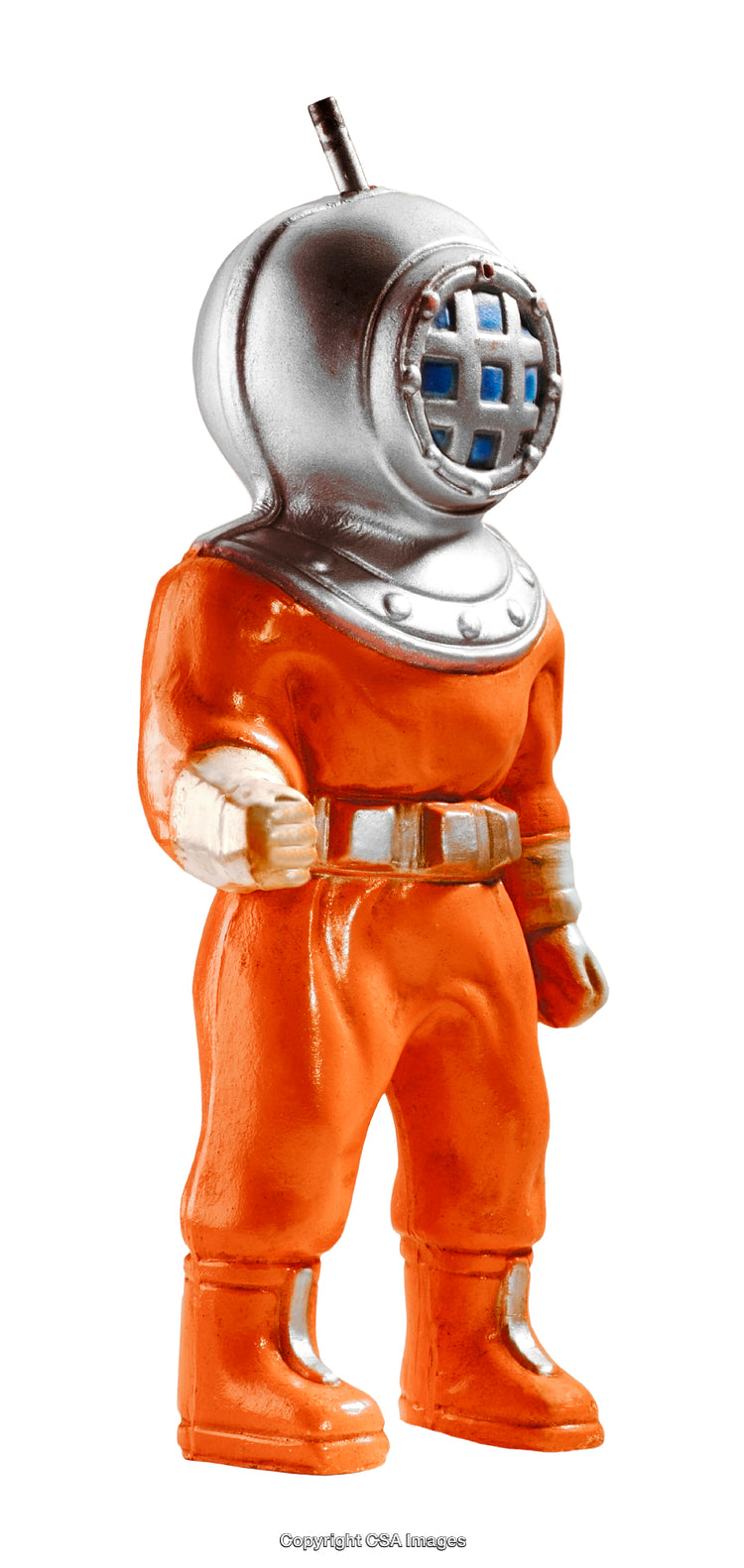 Vintage Deep-Sea Diver Plastic Toy in Orange and Silver Suit