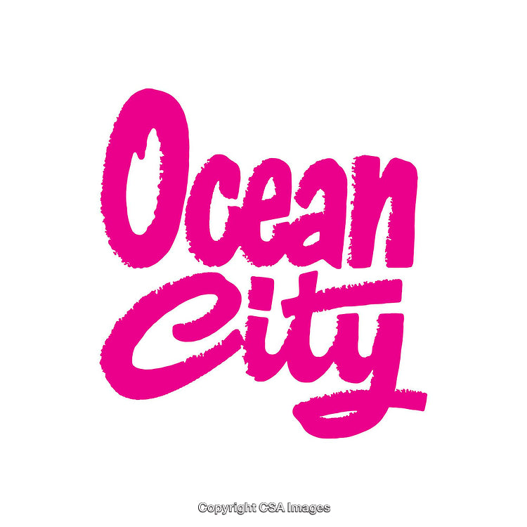 Bold Pink Ocean City Text On White Background