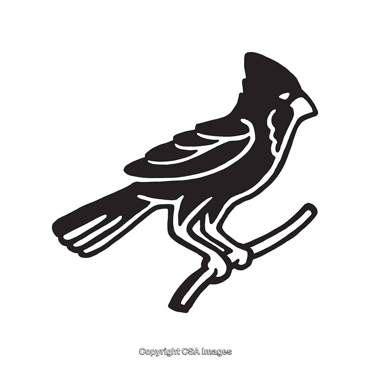 Black and White Line Art of a Cardinal Bird on a Branch