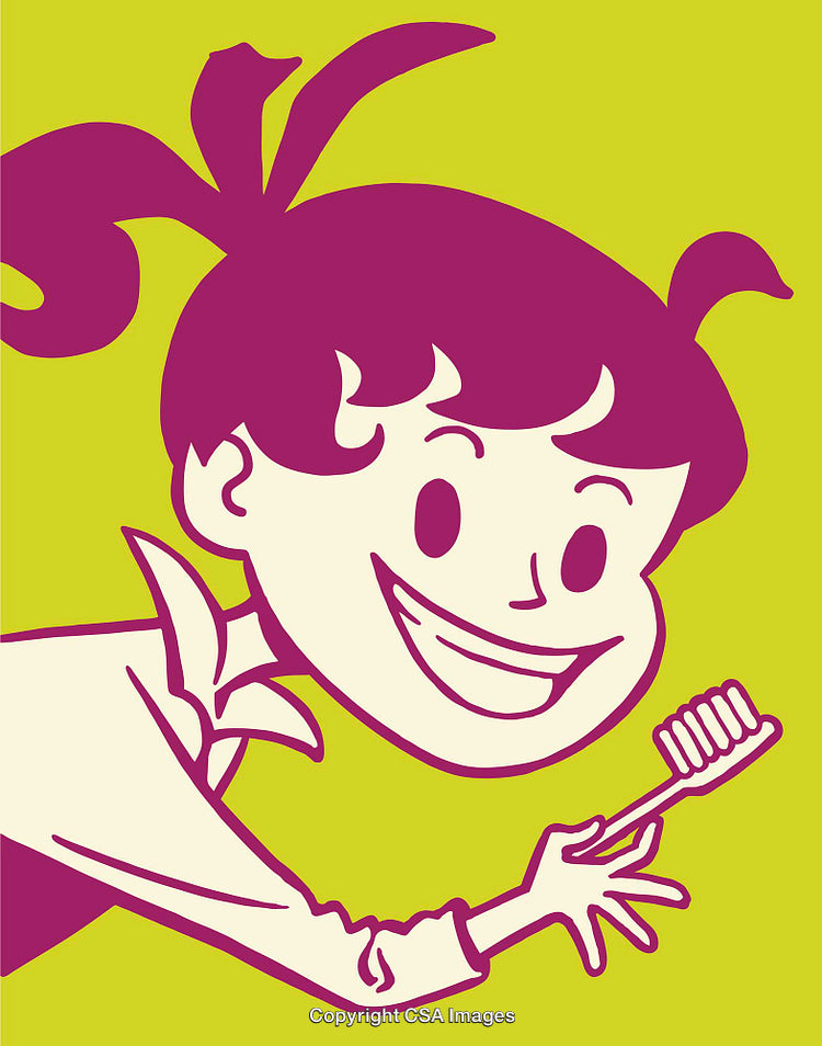 Colorful Line Art of a Cheerful Person Holding a Toothbrush