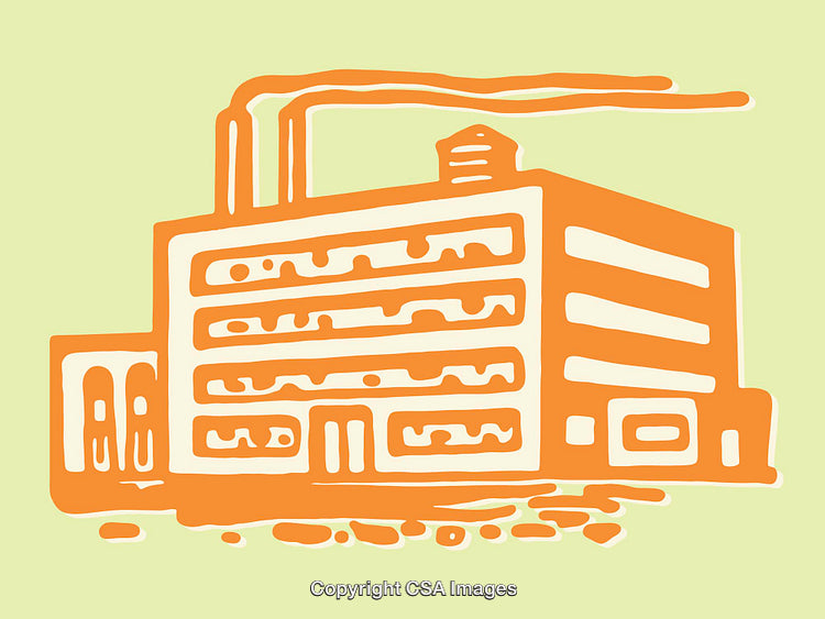 Orange Factory Illustration in Colorful Simple Line Art Style