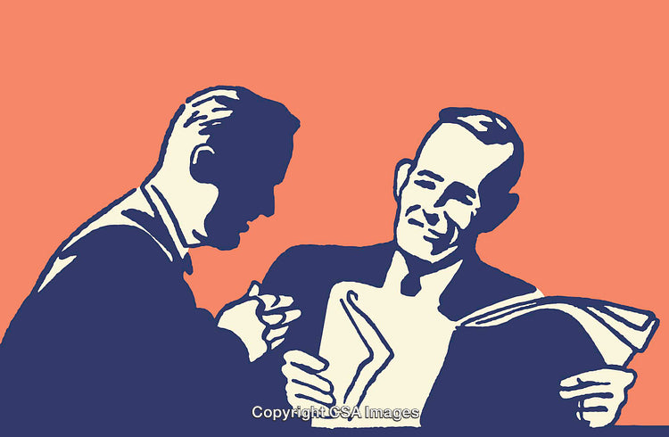 Two Men Engaging in Friendly Discussion with Vibrant Illustration Style